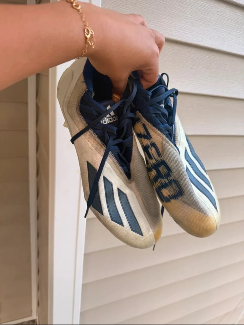adidas men’s  White and Blue Adizero Soccer Cleats
